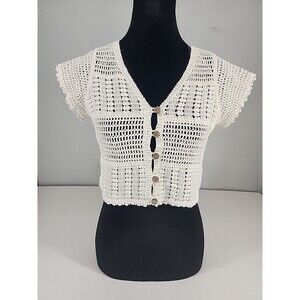 White Crochet Crop Top Boho Y2K Babydoll Cardigan |‎ Rebellion Again